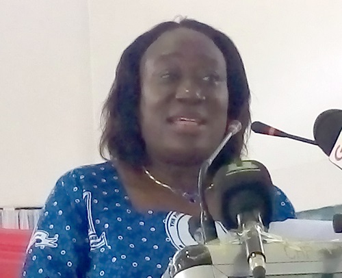 Betty Aduhene-Chinbuah, the Headmistress of Adukrom Senior High School, addressing the gathering